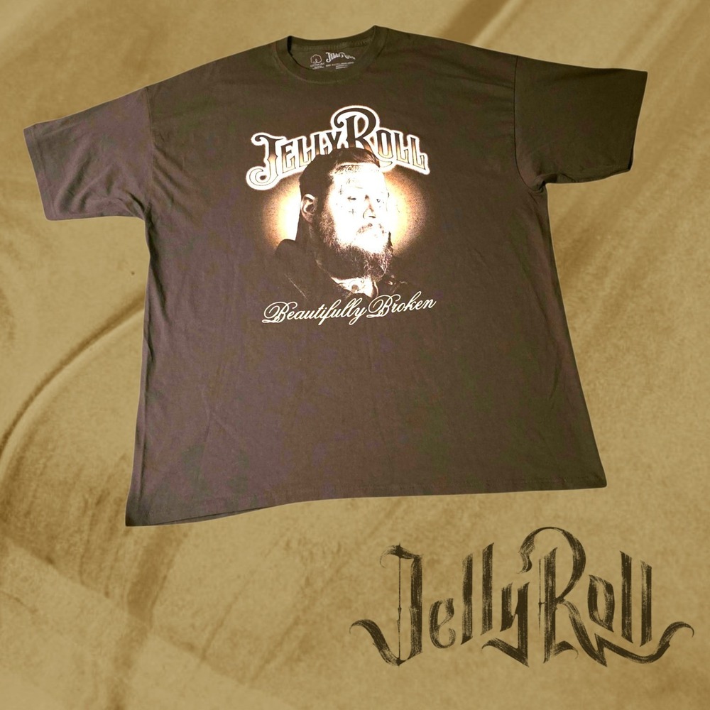 Jelly Roll Mens Beautifully Broken Graphic Concert T-Shirt Brown 3XL